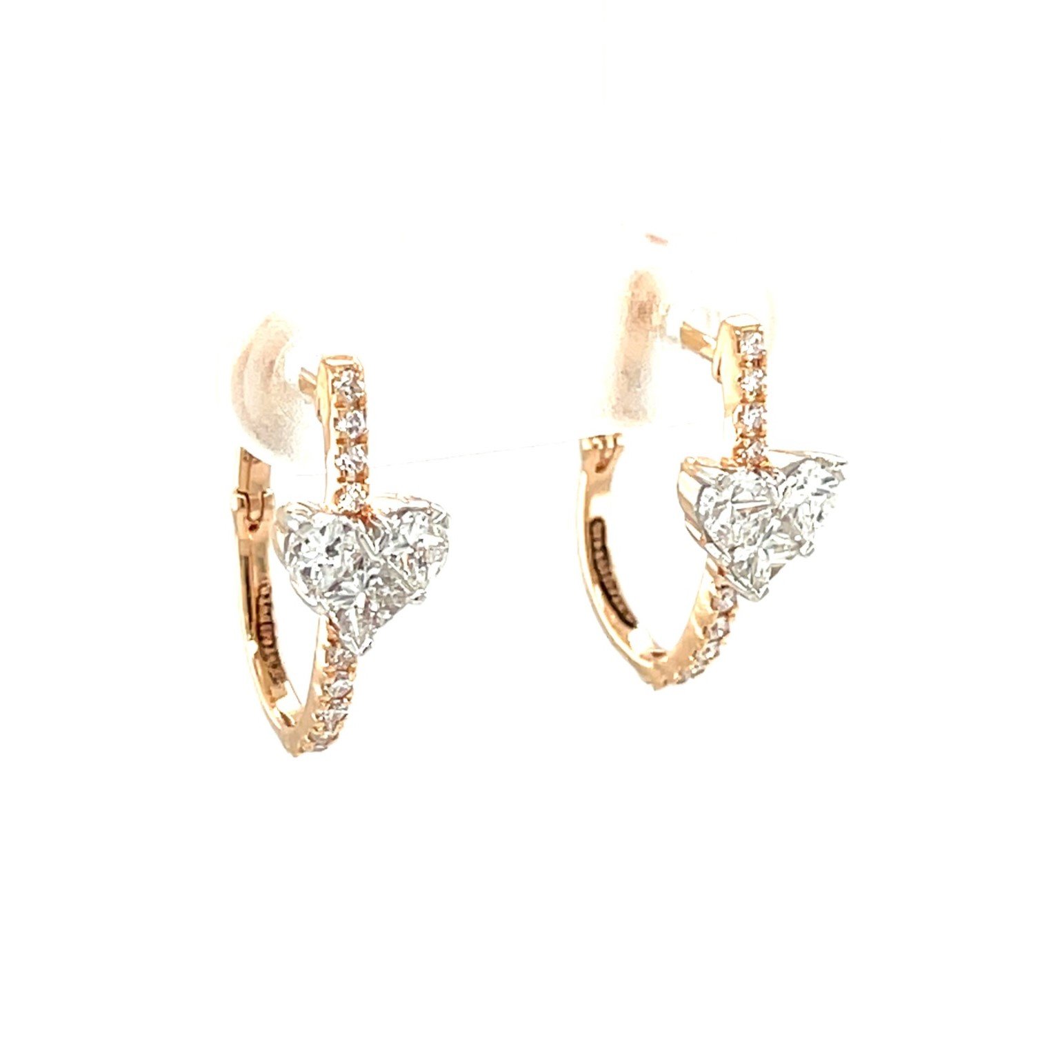 Elegant Heart-Shaped Diamond Hoop Earrings in Rose Gold